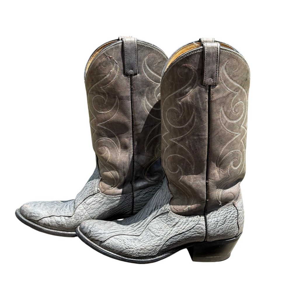 Vintage Dan Post Exotic Leather Cowboy Boots Gray Bone USA Western Men's 9D - Picture 2 of 15